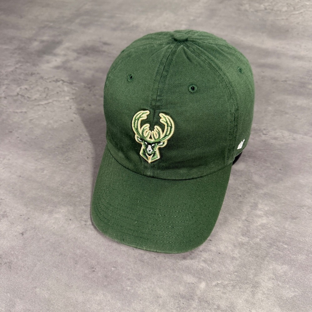 47 Brand Milwaukee Bucks Hat Men Clean Up Green NBA Adjustable Strapback Dad Cap